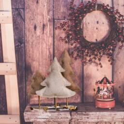 Handmade Hair-On Leather Christmas Tree Set Farmhouse Holiday Decor - thumbnail 3