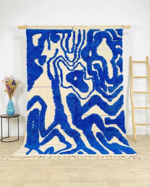 Hand Tufted Moroccan Blue Berber Rug, Authentic Beni Ourain Carpet, Large 9x12 Area Handwoven Wool Shag Rug With Abstract Lines - image 1