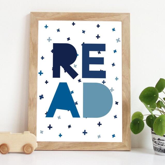 Reading Prints, Playroom Boys Nursery Bedroom Corner, Let's Read Print, Wall Art, Book Nook - image 1
