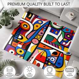 Colourful Abstract Cubist Geometric Artwork Rug Non-Slip Soft Area Carpet Bedroom Living Room Hallway Mat Decor - Made in UK - thumbnail 3