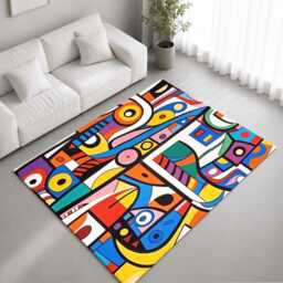 Colourful Abstract Cubist Geometric Artwork Rug Non-Slip Soft Area Carpet Bedroom Living Room Hallway Mat Decor - Made in UK - thumbnail 1