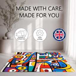 Colourful Abstract Cubist Geometric Artwork Rug Non-Slip Soft Area Carpet Bedroom Living Room Hallway Mat Decor - Made in UK - thumbnail 2