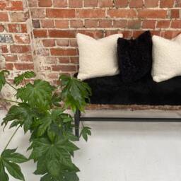 Black Sheepskin Covered Bench, Genuine Sheepskin, Wooden Bench, Dining Bench , Interior Decor Furry - thumbnail 2