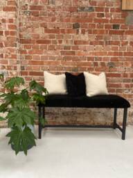 Black Sheepskin Covered Bench, Genuine Sheepskin, Wooden Bench, Dining Bench , Interior Decor Furry
