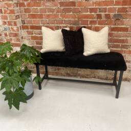 Black Sheepskin Covered Bench, Genuine Sheepskin, Wooden Bench, Dining Bench , Interior Decor Furry - thumbnail 3