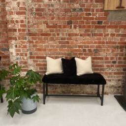 Black Sheepskin Covered Bench, Genuine Sheepskin, Wooden Bench, Dining Bench , Interior Decor Furry - thumbnail 4