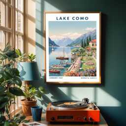 Lake Como Art Print Vintage Italian Landscape Travel Poster - thumbnail 2