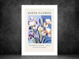 Birth Flower Print February Iris - Birthday Month Poster Botanical Wall Art Gift Idea A5 A4 A3 Framed Or Unframed - thumbnail 1