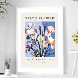 Birth Flower Print February Iris - Birthday Month Poster Botanical Wall Art Gift Idea A5 A4 A3 Framed Or Unframed - thumbnail 2
