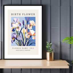 Birth Flower Print February Iris - Birthday Month Poster Botanical Wall Art Gift Idea A5 A4 A3 Framed Or Unframed - thumbnail 3