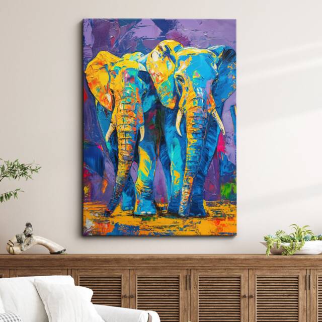 Fun Elephant Abstract Color Painting Framed Poster Print & Canvas Wall Decor Art Bedroom Home Interior Funny Animal Lover Gift - image 1