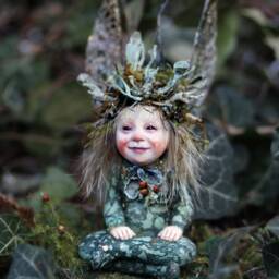 Fairy Art Doll Figurine, Whimsical Sitting Pixie Girl Sculpture, Fantasy Creature, Collectible Woodland Elf - thumbnail 3