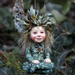Fairy Art Doll Figurine, Whimsical Sitting Pixie Girl Sculpture, Fantasy Creature, Collectible Woodland Elf - thumbnail 2
