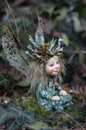 Fairy Art Doll Figurine, Whimsical Sitting Pixie Girl Sculpture, Fantasy Creature, Collectible Woodland Elf - thumbnail 1