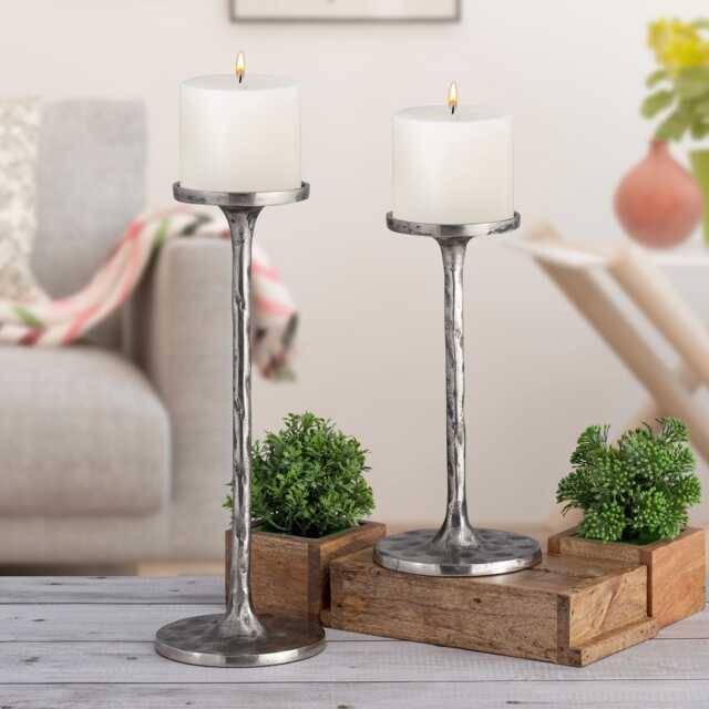 Antique Silver Aluminum Candle Holders Modern Wedding Centerpiece, Set Of 2 - image 1