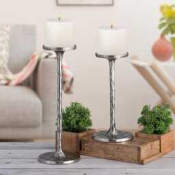 Antique Silver Aluminum Candle Holders Modern Wedding Centerpiece, Set Of 2 - thumbnail 1