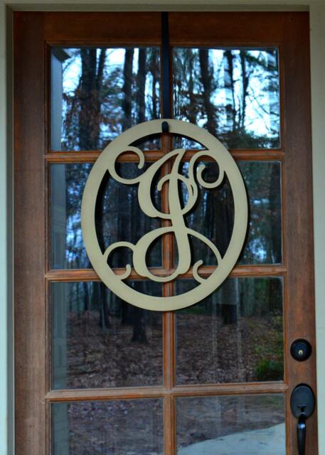 Metal Monogram Letter, Wreath, Door Hanger Monogram, Oval Monogramed Wall Art - image 1