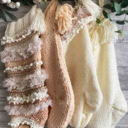 Chunky Knit Christmas Stockings, Family Set Of Four, Cream & Peach Cozy Mantel Decor