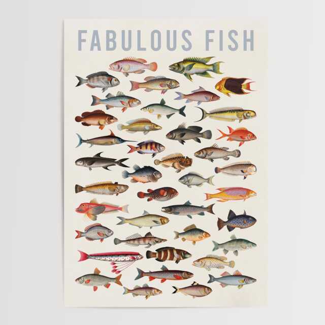 Fabulous Fish, Typography Print, Unframed, A1/A2/A3/A4/A5, Fun Quirky Vintage Fish Art, Childrens Nursery Art - image 1