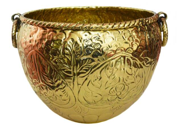 Handcrafted Carved Brass Planter, Golden Flower Pot - 10-16 Inch - image 1