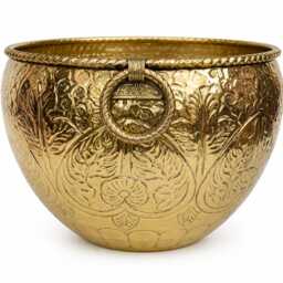 Handcrafted Carved Brass Planter - Ornate Golden Plant Container Decorative Flower Pot Traditional For Home & Office D??cor - thumbnail 3