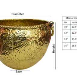 Handcrafted Carved Brass Planter - Ornate Golden Plant Container Decorative Flower Pot Traditional For Home & Office D??cor - thumbnail 4