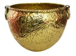 Handcrafted Carved Brass Planter, Golden Flower Pot - 10-16 Inch - thumbnail 1