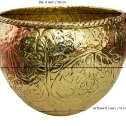 Handcrafted Carved Brass Planter, Golden Flower Pot - 10-16 Inch - thumbnail 4