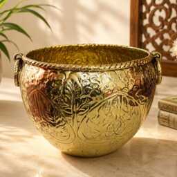 Handcrafted Carved Brass Planter - Ornate Golden Plant Container Decorative Flower Pot Traditional For Home & Office D??cor - thumbnail 2