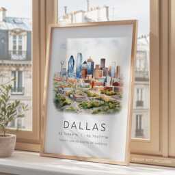 Dallas Wall Art, Retro Texas Decor, Art Print Poster, Travel Gallery, Usa Prints, City Landmark Holiday Gifts - thumbnail 3