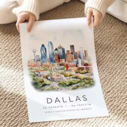 Dallas Wall Art, Retro Texas Decor, Art Print Poster, Travel Gallery, Usa Prints, City Landmark Holiday Gifts - thumbnail 2