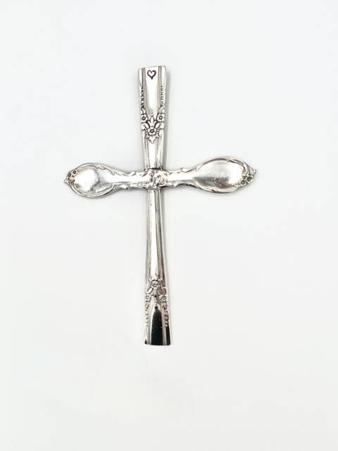 Spoon Handle Cross With Hanger Vintage Reclaimed Silverware Wall Hanging - image 1