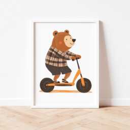 Woodland Animal Scooter Prints Nursery Playroom Wall Art - Set Of 3 - thumbnail 3