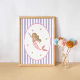 Girls Mermaid Themed Wall Print For Bedroom, Nursery Or Playroom - Print Only - thumbnail 2