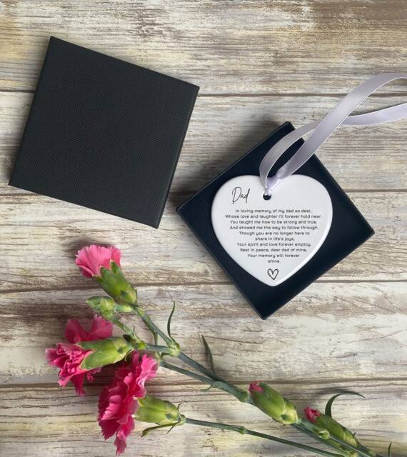 Dad Memorial Ornament, in Loving Memory Gift, Missing You Dad, Christmas, Keepsake Ceramic Hanging Heart - image 1
