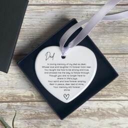 Dad Memorial Ornament, in Loving Memory Gift, Missing You Dad, Christmas, Keepsake Ceramic Hanging Heart - thumbnail 2