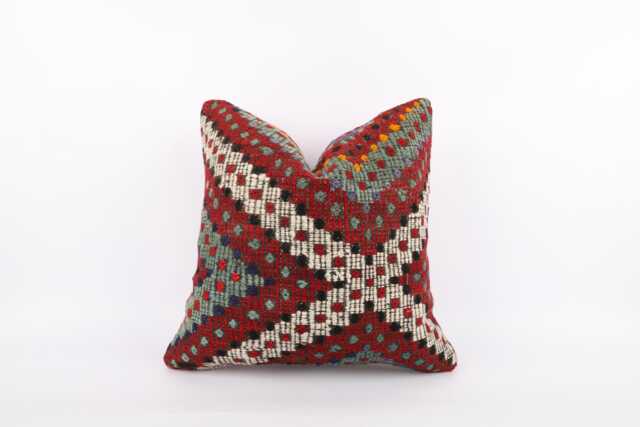 Handmade Turkish Kilim Pillow Cover Ethnic Woven Wool Cushion - 20x20 - image 1