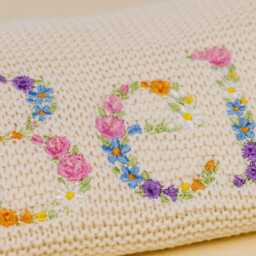 Baby Blanket, Embroidered Floral Alphabet, Knit Newborn Gift, Knitted Blanket For Pram, Beautifully Embroidered Custom Name - thumbnail 2