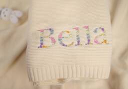 Baby Blanket, Embroidered Floral Alphabet, Knit Newborn Gift, Knitted Blanket For Pram, Beautifully Embroidered Custom Name - thumbnail 1