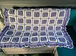 Lilac Rose Crochet Afghan Purple Floral Ruffle Throw - thumbnail 1