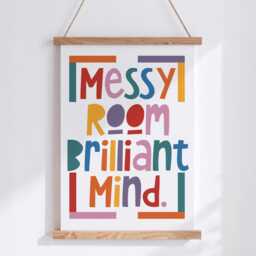 Messy Room Brilliant Mind Print - Colourful Kids Wall Art Playroom Decor Positive Quote Poster Bedroom Unframed - thumbnail 1