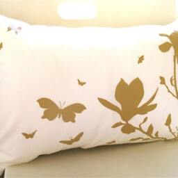 Mustard Print On Off White Cotton Magnolia & Butterfies Rectangle Pillow - thumbnail 3