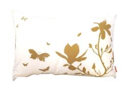 Mustard Print On Off White Cotton Magnolia & Butterfies Rectangle Pillow - thumbnail 1