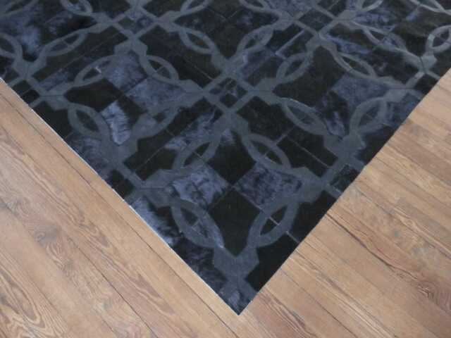 Cowhide Patchwork Rug Black Hair-On Leather - Custom Made To Order - image 1