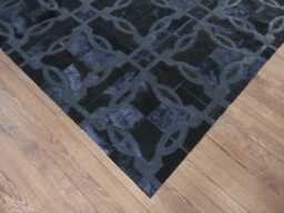 Cowhide Patchwork Rug Black Hair-On Leather - Custom Made To Order - thumbnail 1