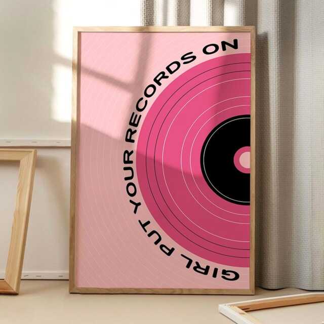 Girl Put Your Records On Art Canvas Poster, Trendy Wall Art, Typography Aesthetic Decor, Retro Home Printed Gift - image 1