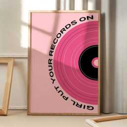 Girl Put Your Records On Art Canvas Poster, Trendy Wall Art, Typography Aesthetic Decor, Retro Home Printed Gift - thumbnail 1