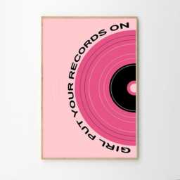 Girl Put Your Records On Art Canvas Poster, Trendy Wall Art, Typography Aesthetic Decor, Retro Home Printed Gift - thumbnail 2