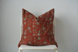 Block Print Pillow Cover Floral Batik, Natural Dyed - 20x20 - thumbnail 1