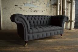 Handmade 2 Seater Charcoal Grey Herringbone Wool Fabric Chesterfield Sofa - Other Colours + - thumbnail 1
